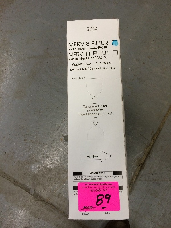 MERV 8 Filter  Pleated Air Filter  25 x 16 x 4   lot of 1