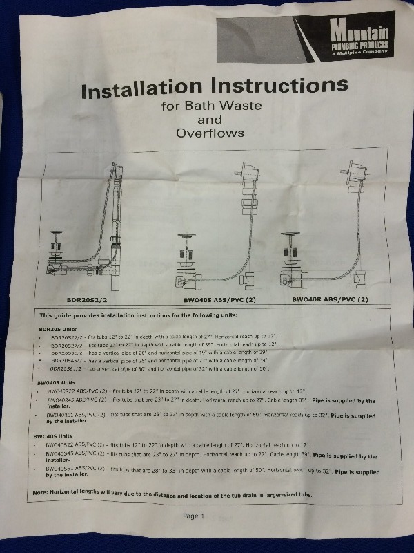 New bath waste overflow  New, never used (complete kit)