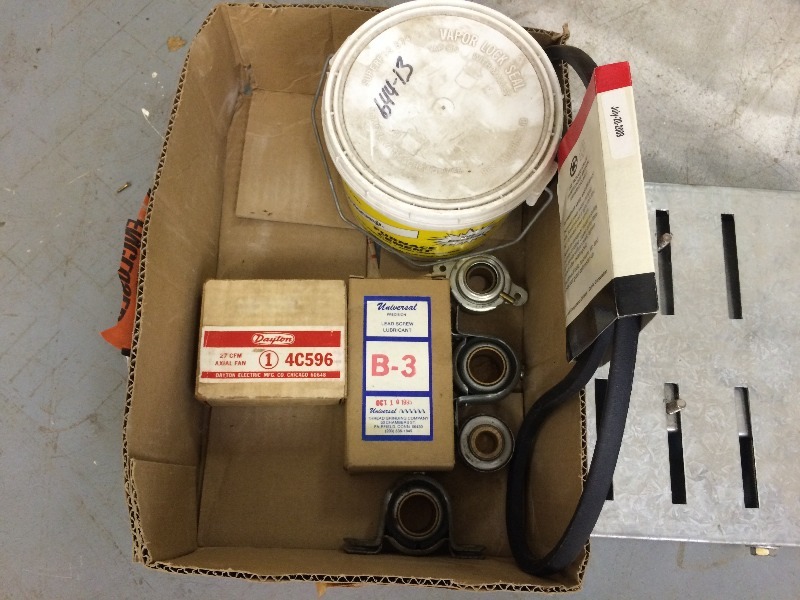 Assorted HVAC Parts and components - bearings, axil fan, furnace cement, motor mounting bracket
