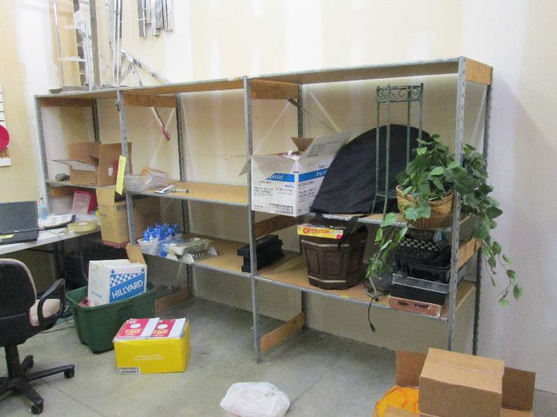 3 sections of back room shelving, i...
