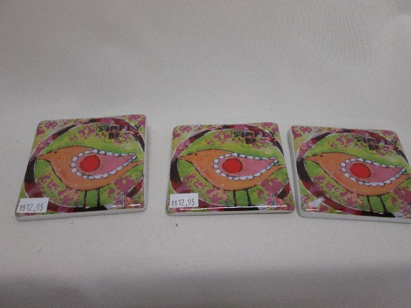 Lot of 3  decorative tiles bird the...
