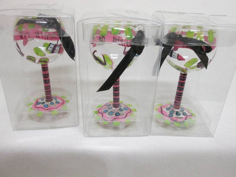 Set of 3 hand painted mini-wine gla...