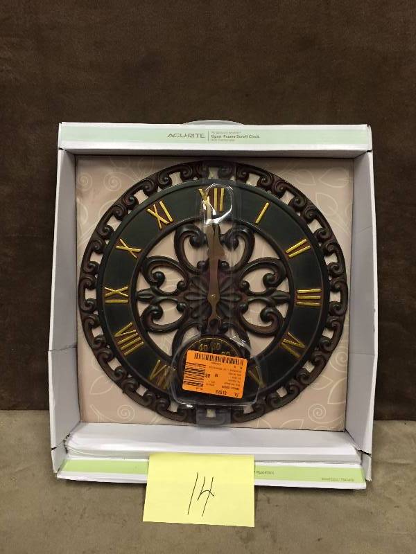 Accurite Open Frame Scroll Clock with Thermometer NEW