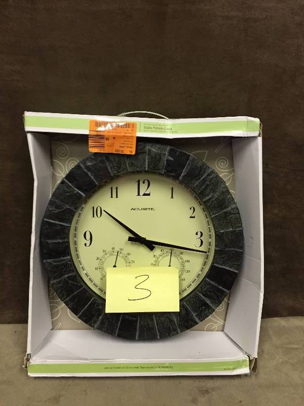 Slate Finish Clock with Thermometer