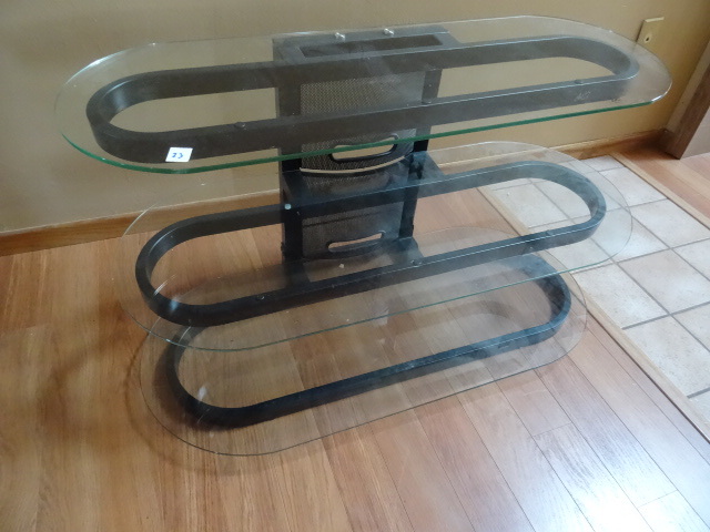 lot 23 image: Tv stand with 3 glass shelves