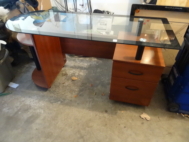 lot 35 image: Glass Top desk 2 Drawer