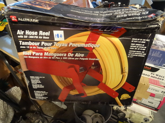 lot 180 image: Alltrade air hose reel 50ft 300psi hose included