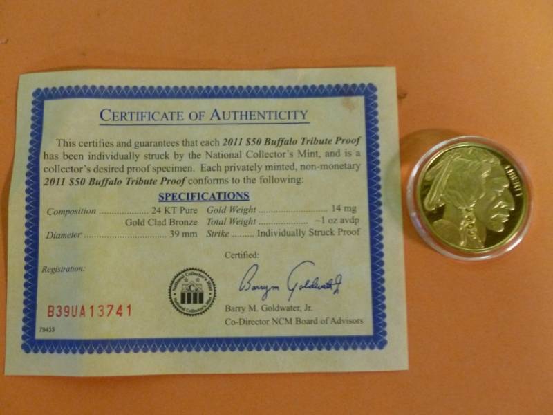 2011 $50 Buffalo Tribute Proof Gold Replica Coin