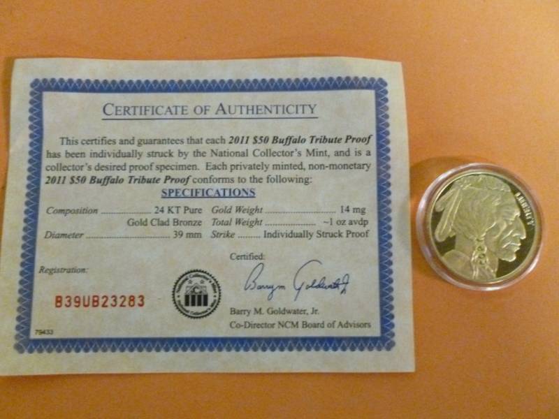 2011 $50 Buffalo Tribute Proof Gold Replica Coin