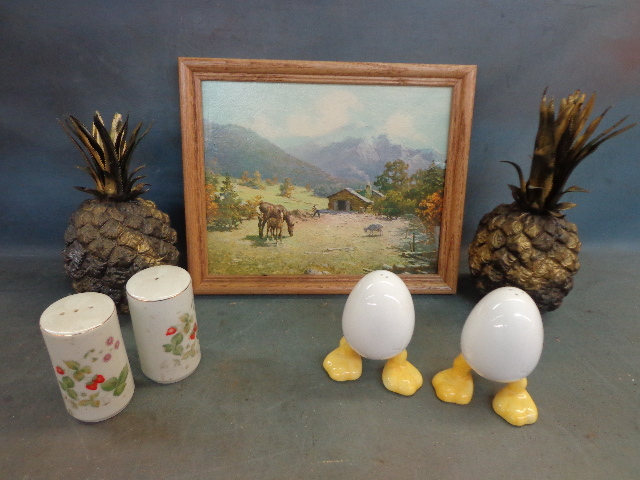lot 53 image: Picture Frame Of A Farm , Pine Apples & Salt Shakers