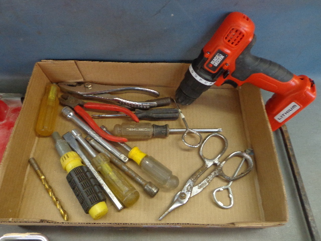 lot 62 image: Cordless Drill, Hand Tools & Paint Supplies