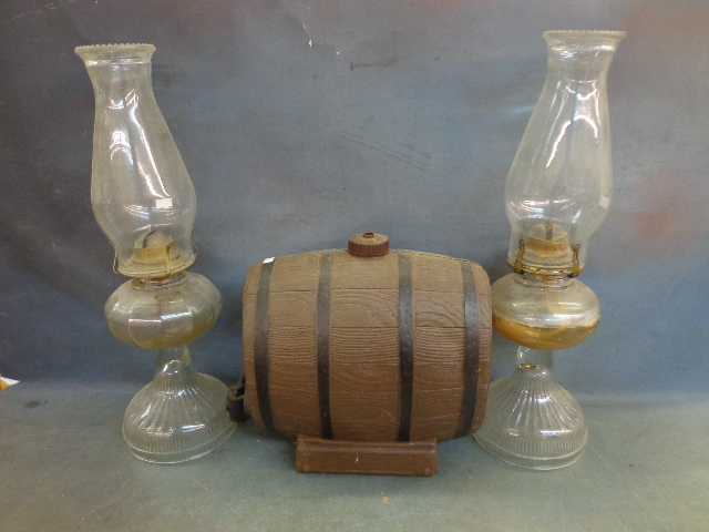 lot 92 image: Oil Lamps, & Plastic Whisky Barrel