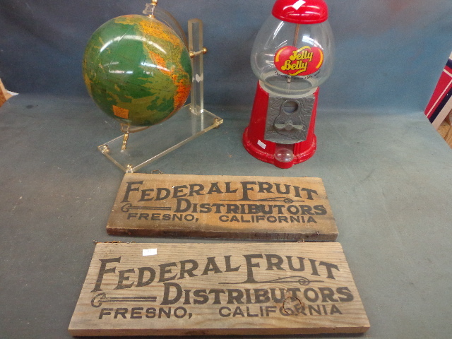 lot 97 image: Globe, Gumball Machine & 2 Federal Fruit Signs