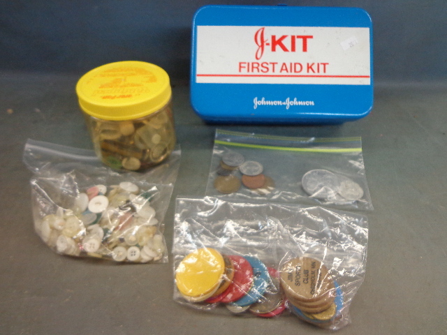 lot 106 image: First Aid Kit, Buttons & More