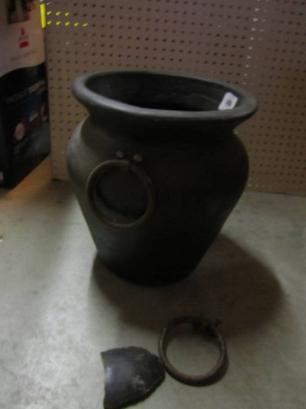 lot 88 image: Giant clay planter, one handle is b...