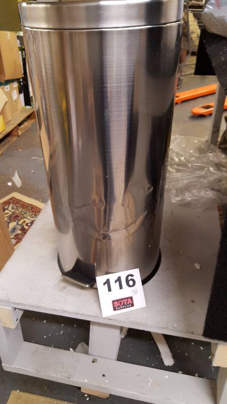 lot 116 image: alcove Brushed Stainless Steel Round Trash Cans Set of 2