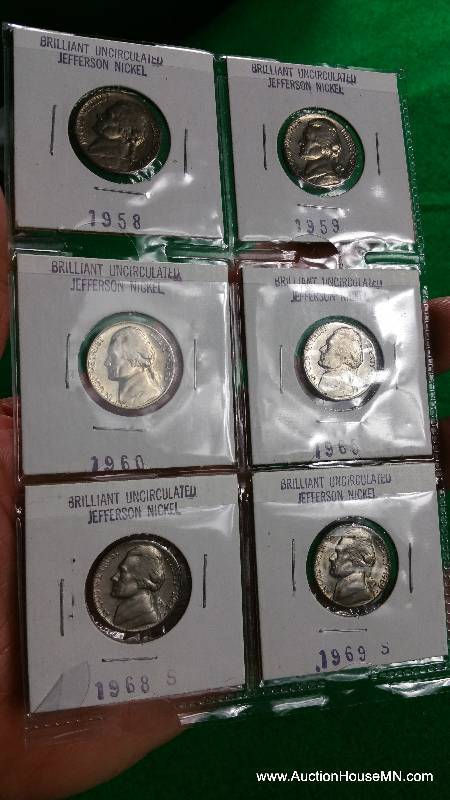 Group of (6) BU Brilliant Uncirculated 50s & 60s Jefferson Nickels