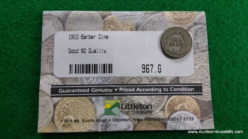 1910 Barber Silver Dime w Envelope
