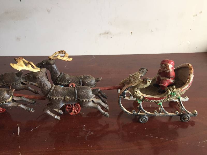 VINTAGE METAL TOY SANTA AND REINDEER
