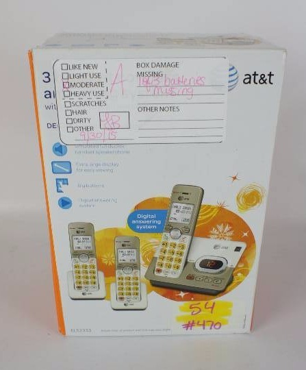 lot 54 image: AT&T DECT 6.0 Cordless Phone, 3 Handset cordless answering system