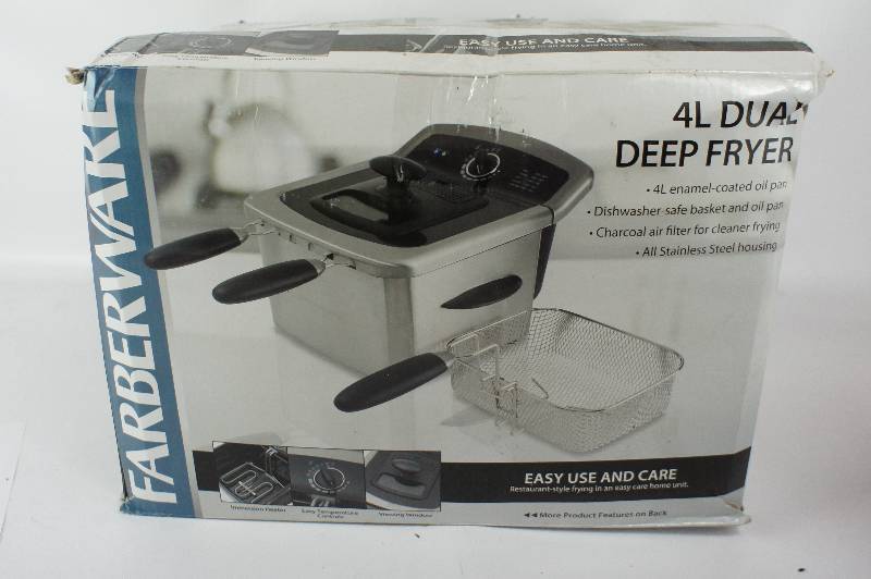 lot 74 image: Farberware 4L Dual Deep Fryer, Stainless Steel