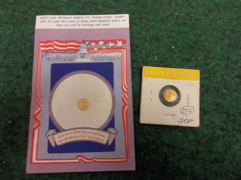 Miniature $20 Gold Piece & California Gold Token Dated 1852