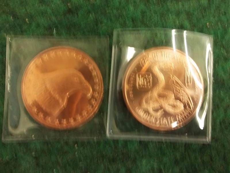 2 -1 Oz. Copper Round Commemoratives .999 Fine