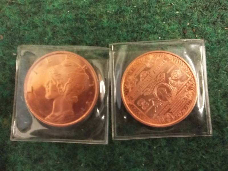 2 -1 Oz. Copper Round Commemoratives .999 Fine