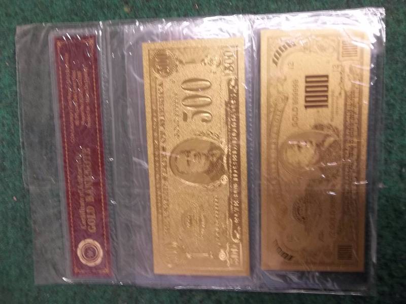 2 Gold Bank Notes With COA 99.9 24K No Guarantee Of Quality Or Quantity