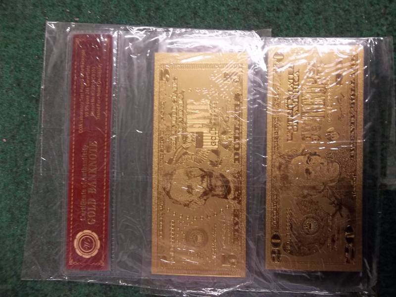 2- Gold Bank Notes With COA 99.9 Pure 24K (No Guarantee Of Quality Or Quantity Of Contents)