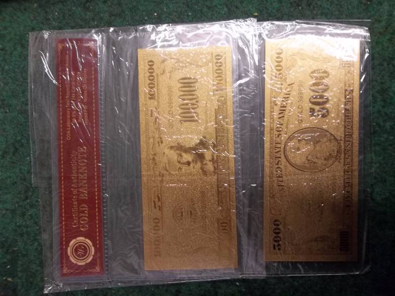 2- Gold Bank Notes With COA 99.9 Pure 24K (No Guarantee Of Quality Or Quantity Of Contents)