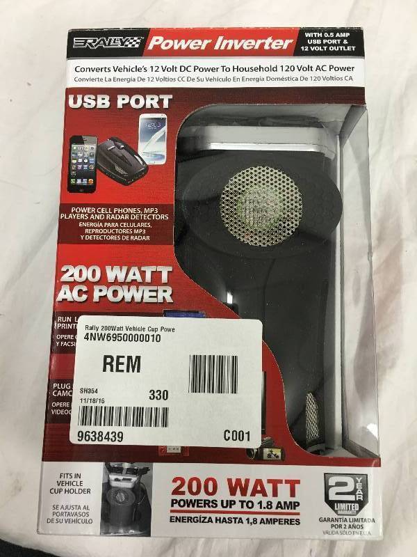 lot 62 image: Rally 200 Watt Vehicle Cup Power Inverter