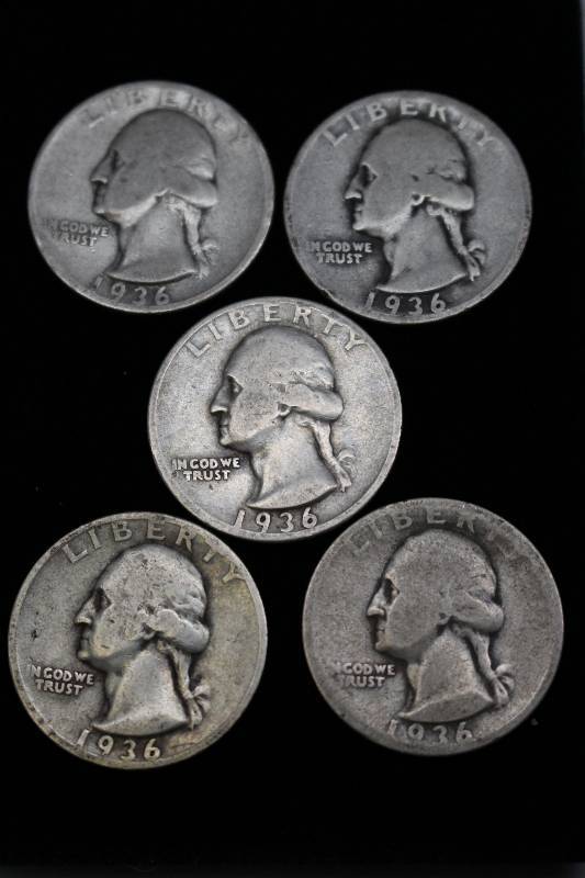 Lot of (5) 1936-D Washington Quarters
