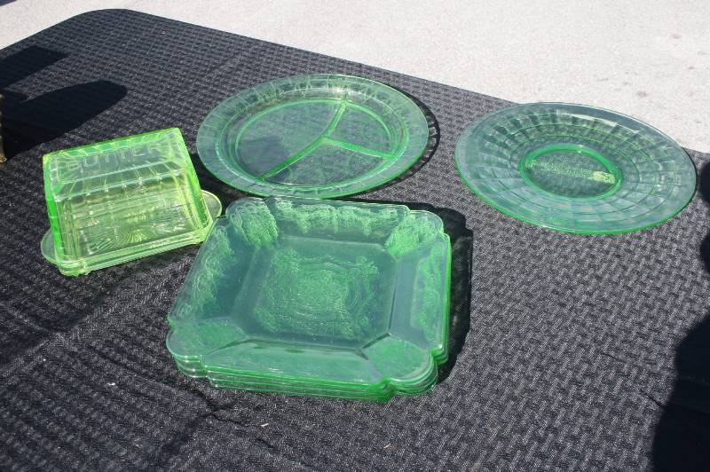 Antique green tinted glass plates