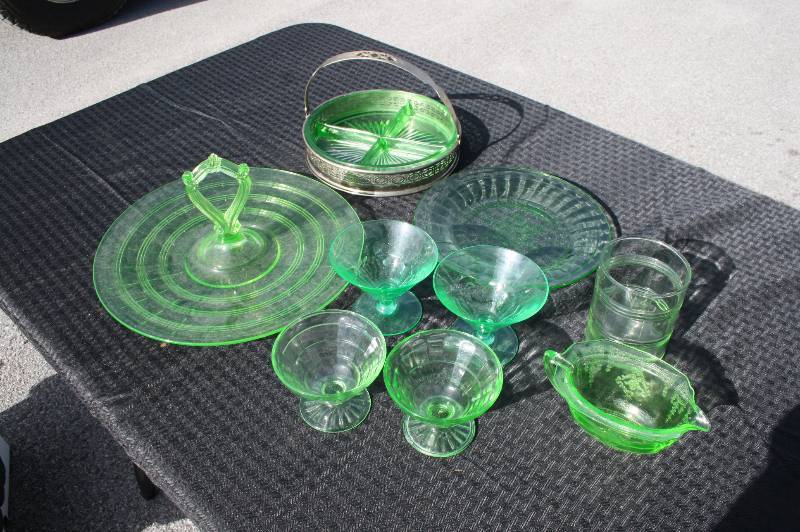 Set of green vintage dishware