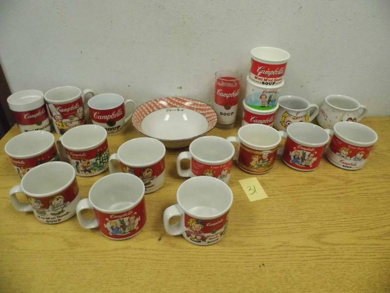 lot 31 image: Campbells Soup - Soup Mugs, Bowl, Glass