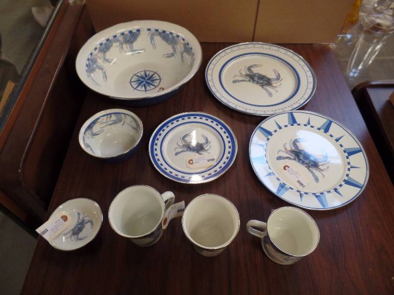 Metal Enamel Painted Plate and Bowl Set