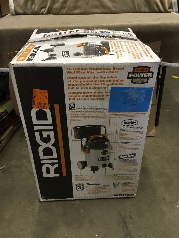 Ridgid WD1956 Wet and Dry Vac used tested works- missing filter