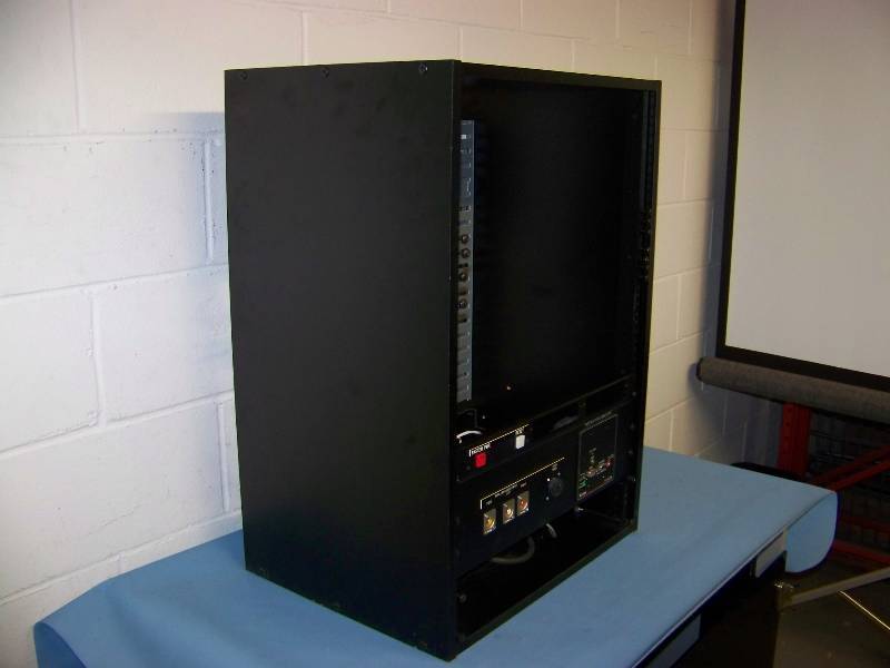 lot 99 image: Mid-Sized, Wood Enclosed, Computer  Server  Audio and Video Equipment Rack