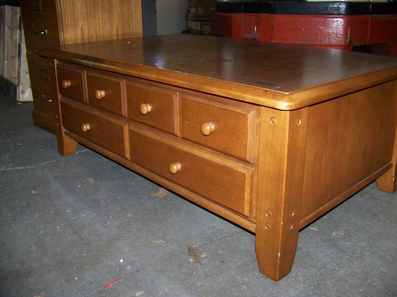 lot 125 image: (1) Coffee Table and (1) 2-Drawer, Wooden File Cabinet