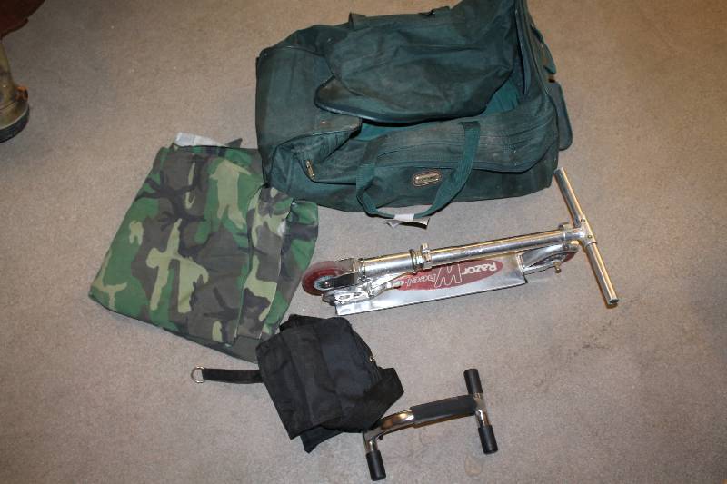 Bag Lot Includes scooter, duffle bag and more