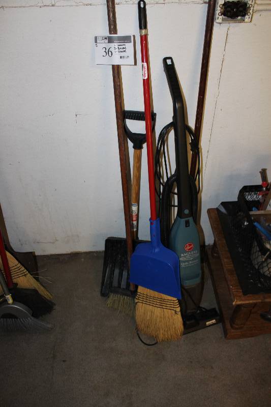 Assorted Tools (5) Includes Vacuum, Brooms and Shovel