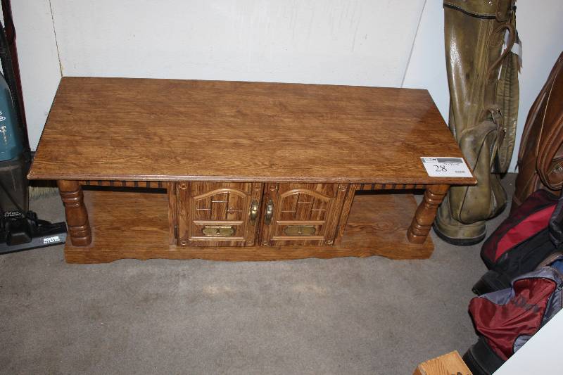 Wooden Coffee Table with Lower Shelf and Cabinet