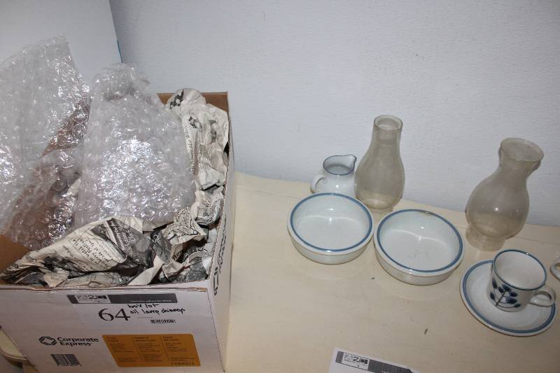 Oil Lamp Globes (2) and Assorted Dishes