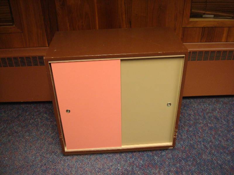 lot 56 image: Vintage School Shelf, With Sliding Door, Some Wear