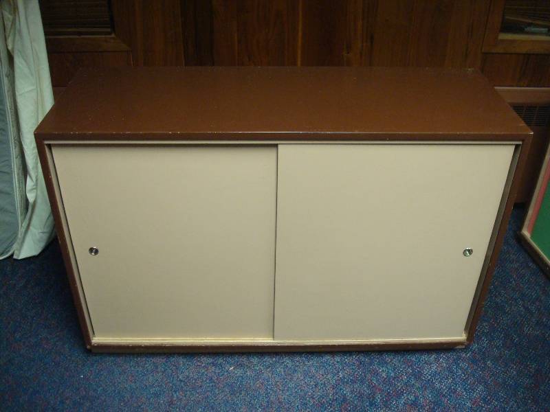 lot 58 image: Vintage School Shelf, With Sliding Door, Some Wear