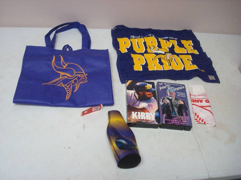 lot 99 image: Lot Of Sports Items, Vikings, Jesse The Body And Kirby Puckett VHS Tape