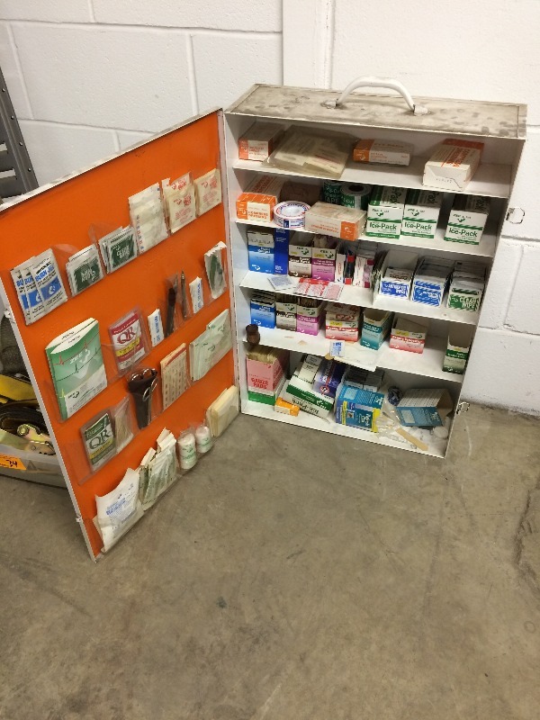 First Aid Kit  - cabinet measures 28 high x 19 wide x 7 deep  well supplied with supplies