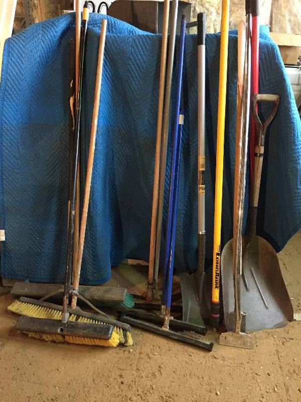 Lot of Brooms, Scrapers & Squeegees
