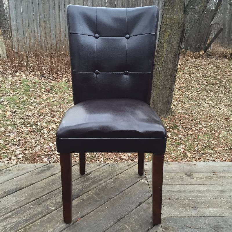 lot 30 image: Pair Kirklands Faux Black Leather Button Wood Side Parsons Chair $99.00 Each Retail Excellent Pre-owned Condition